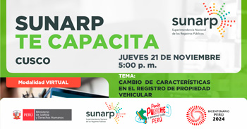 Charla online "Cambio de características en el registro de propiedad vehicular" de la SUNARP