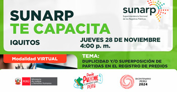 Charla online gratis "Duplicidad y superposición de partidas en el registro de predios" de la SUNARP