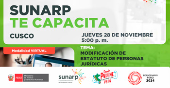 Charla online gratis "Modificación de estatuto de personas jurídicas" de la SUNARP