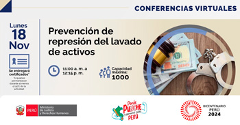 Conferencia online "Prevención de represión del lavado de activos" del MINJUSDH