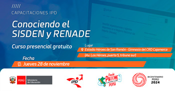 Curso presencial gratis "Conociendo el SISDEN y RENADE" del IPD