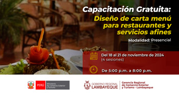 Curso presencial gratuito "Diseño de Carta Menú para Restaurantes y Servicios Afines" 