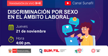 Evento online gratis "Discriminación por sexo en el ámbito laboral"  de la SUNAFIL