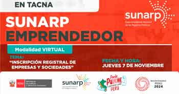 Evento online gratis " Inscripción registral de empresas y sociedades "  de la SUNARP