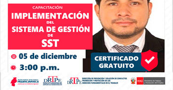 Capacitación online gratis "Implementación del Sistema de Gestión de SST" del DRTPE  de San Martín