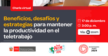 Charla online gratis Beneficios, desafíos y estrategias para mantener la productividad en el teletrabajo del MTPE