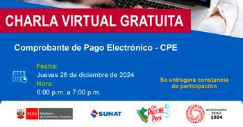 Charla online gratis "Comprobante de Pago Electrónico - CPE" de la SUNAT