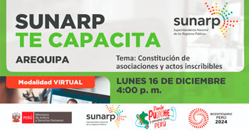 Charla online gratis "Constitución de asociaciones y actos inscribibles" de la SUNARP