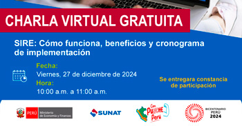 Charla online gratis "SIRE: Cómo funciona, beneficios y cronograma de implementación" de la SUNAT