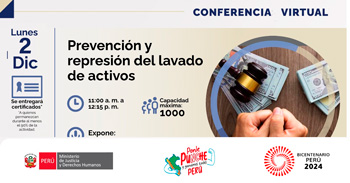 Conferencia online "Prevención y represión del lavado de activos" del MINJUSDH