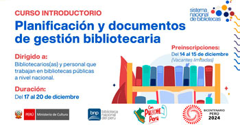 Curso introductorio gratis "Planificación y documentos de gestión bibliotecaria" de la BNP