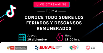 Evento online gratis "Conoce todo sobre los feriados y descansos remunerados"  de la SUNAFIL