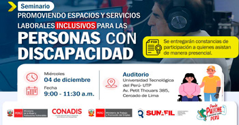 Seminario gratis Promoviendo espacios y servicios laborales inclusivos para personas con discapacida de la SUNAFIL