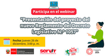 Webinar online gratis Presentación del proyecto del nuevo Reglamento del Decreto Legislativo N° 1057