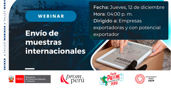 Webinar online "Envío de muestras internacionales" del MINCETUR