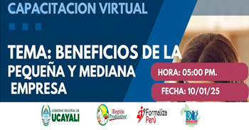 Capacitación online gratis "Beneficios de la pequeña y Mediana Empresa" de la DRTPE de Ucayali