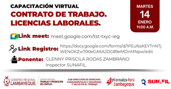 Capacitación online gratis " Contrato de trabajo y licencias laborales " de la Región Lambayeque