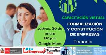  Capacitación online gratis "Formalización y Constitución de Empresas" de la DRTPE Puno