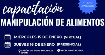 Capacitación virtual y presencial: Manipulación de alimentos