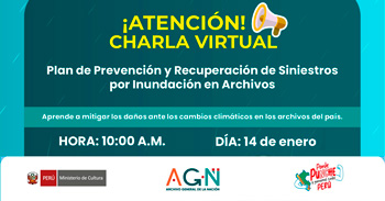 Charla online "Plan de prevención y recuperación de siniestros por inundación en archivos" del AGN