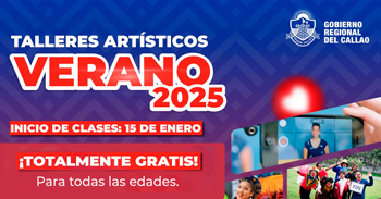 Talleres presenciales gratis "Artísticos - Verano 2025" del Gobierno Regional del Callao