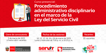  Curso presencial: " El procedimiento administrativo disciplinario en la ley del servicio civil" del MINJUSDH