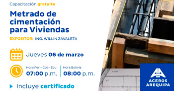  Webinar online gratis "Metrado de cimentación para Viviendas"  de Aceros Arequipa