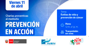 Charla online gratis "Estilos de vida y prevención de cáncer"del INEN