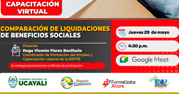  Capacitación online gratis "Comparación de Liquidaciones de Beneficios Sociales" de la DRTPE Ucayali