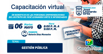  Capacitación virtual gratuito "Gestión pública" de la Municipalidad Distrital Jose Leonardo Ortiz
