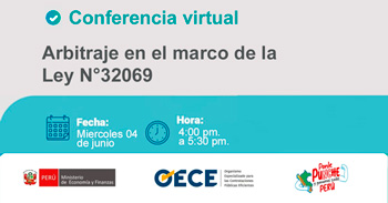  Conferencia virtual gratuita "Arbitraje en el marco de la Ley N°32069" del OECE