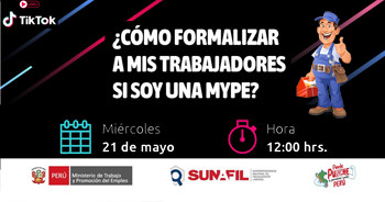 Evento online gratis "¿Cómo formalizar a mis trabajadores si soy Mype?"  de la SUNAFIL