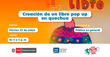 Taller presencial gratis "Creación de un libro pop up en quechua" de la BNP