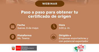  Webinar online "Componente de Origen Certificado de Origen" del MINCETUR