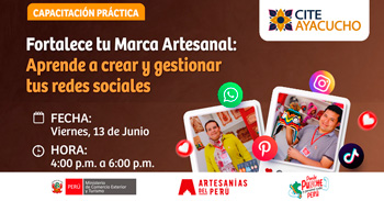 Capacitación presencial gratis "Fortalece tu Marca Artesanal: Aprende a crear y gestionar tus redes sociales"