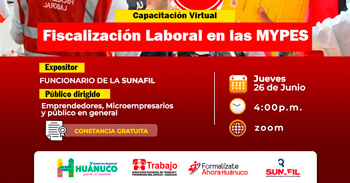 Capacitación online "Fiscalización Laboral en las MYPES" de la DRTPE Huánuco
