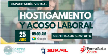 Capacitación virtual  gratuita "Hostigamiento y Acoso Laboral" de la DRTPE Loreto