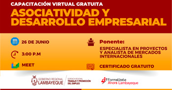 Capacitación online gratis "Asociatividad y desarrollo empresarial" de GRTPE Lambayeque