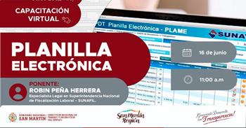 Capacitación online gratis "Planilla electrónica"  de la DRTPE  de San Martín