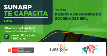 Capacitación online gratis"Reserva de Nombre de sociedades EIRL." de la SUNARP