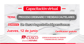 Capacitación virtual "Proceso ordinario y medidas cautelares" de la GRTPE Cusco 