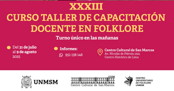 Curso taller presencial "Docente en folklore" del Centro Cultural de San Marcos