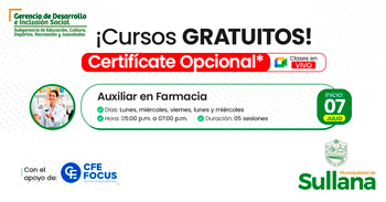  Curso online gratis "Auxiliar en farmacia" de la Municipalidad de Sullana