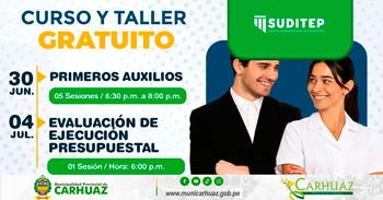 Cursos online gratis"Primeros auxilios y Evaluación de ejecución presupuestal" de la Municipalidad de Carhuaz
