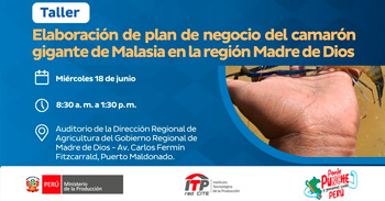 Taller presencial " Elaboración de plan de negocio del camarón gigante de Malasia en la Región Madre de Dios"