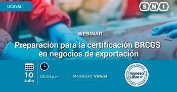 Webinar  online gratis "Preparación para la certificación BRCGS en negocios de exportación" de la SNI
