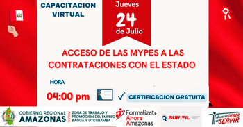  Capacitación online gratis "Acceso de las mypes a las contrataciones con el estado" de la DRTPE Amazonas
