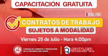  Capacitación online gratis "Contrato de Trabajo según Modalidad"  de la Cámara de Comercio del Santa