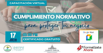  Capacitación online gratis "Cumplimiento Normativo para Proteger tu Negocio" de la DRTPE Loreto