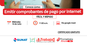   Capacitación online gratis "Como emitir comprobantes de pago por internet" de la DRTPE de Ica